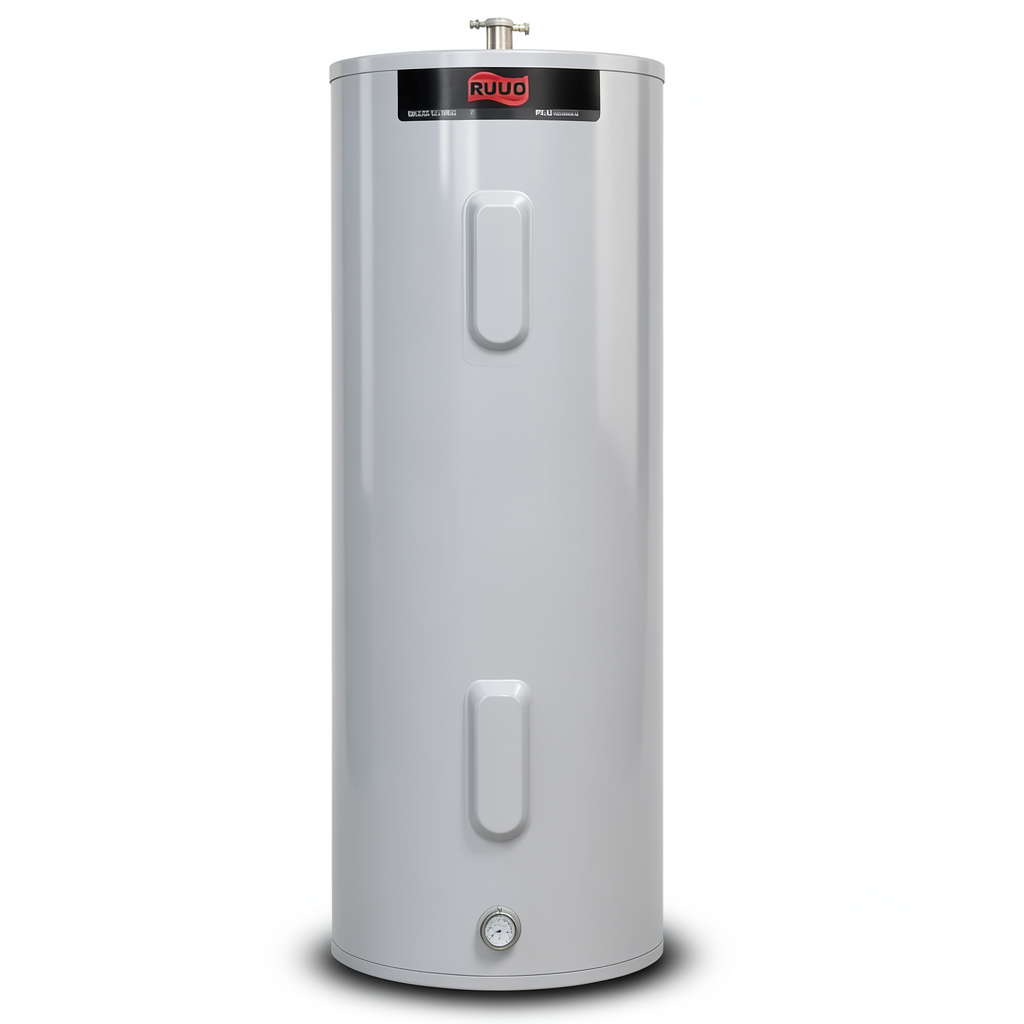Vertical Central Water Heater Ruud Brand 80 GAL Stainless Steel Model PE2 80 3 4.5 kW
