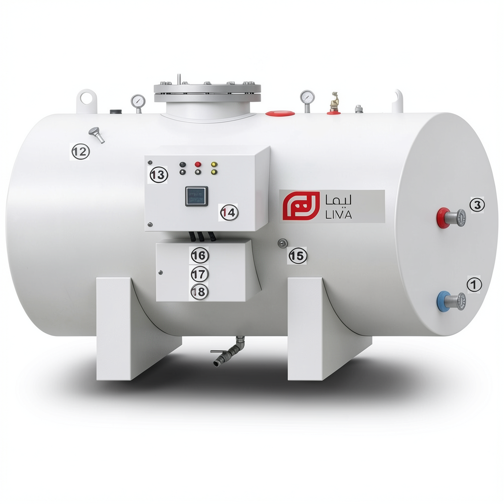 سخان ماء أفقي سعة 10000 لتر ارتفاع 3240 مم تصميم أوروبي | مصنع ريم للسخانات