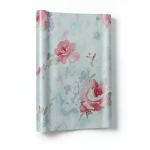 Floral Wallpaper, Size 15.6m×106cm, Gray with red and cyan color 