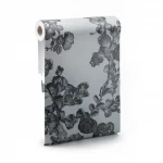 Floral Wallpaper, Size 15.6m×106cm, dark gray with light gray color