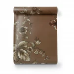 Wallpaper, Floral Design, Brown with brown and white roses Color, Size 10m×53cm
