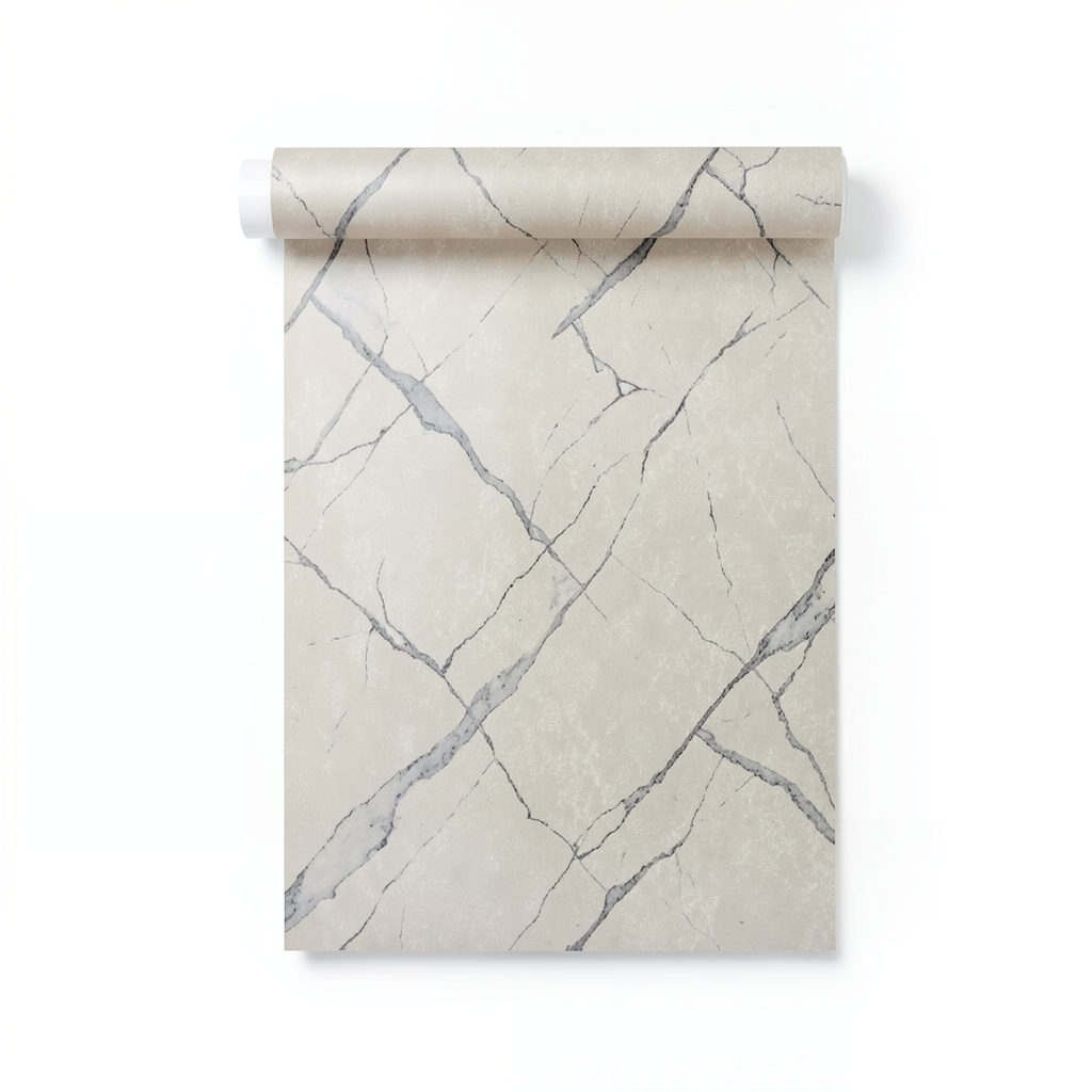 Plain Korean Wallpaper 15.6m×106cm Beige with Gray Veins