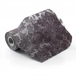 Leaf Patterned Wallpaper, Length 15.6 meters, Width 106 cm, Dark brown and light with light grey Color