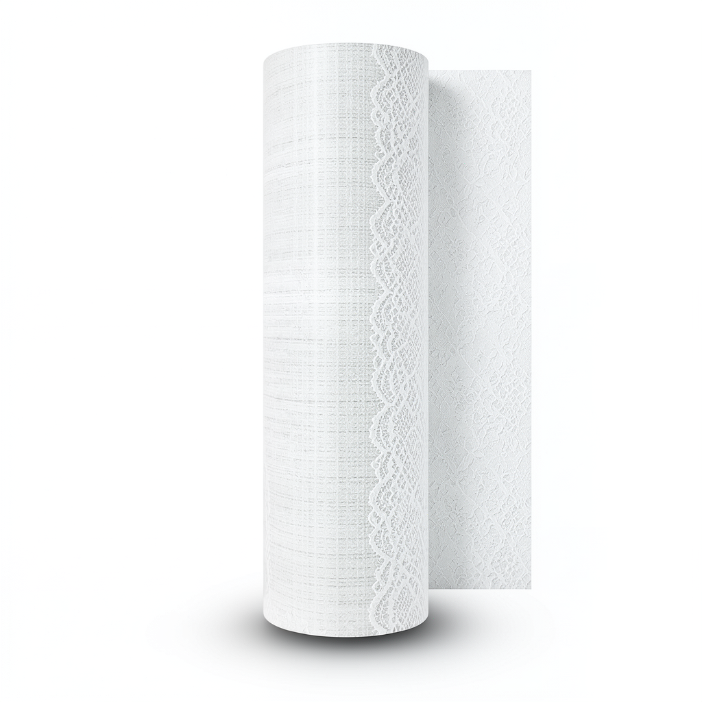 Plain Vinyl Wallpaper 15.6m x 106cm, White Lace Color