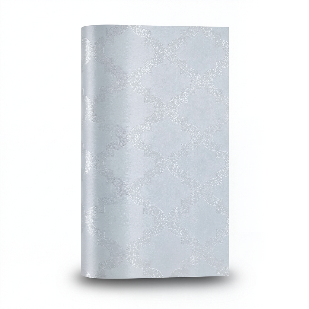 Vinyl Wallpaper Patterned Design 15.6m × 106 cm Silver Gray