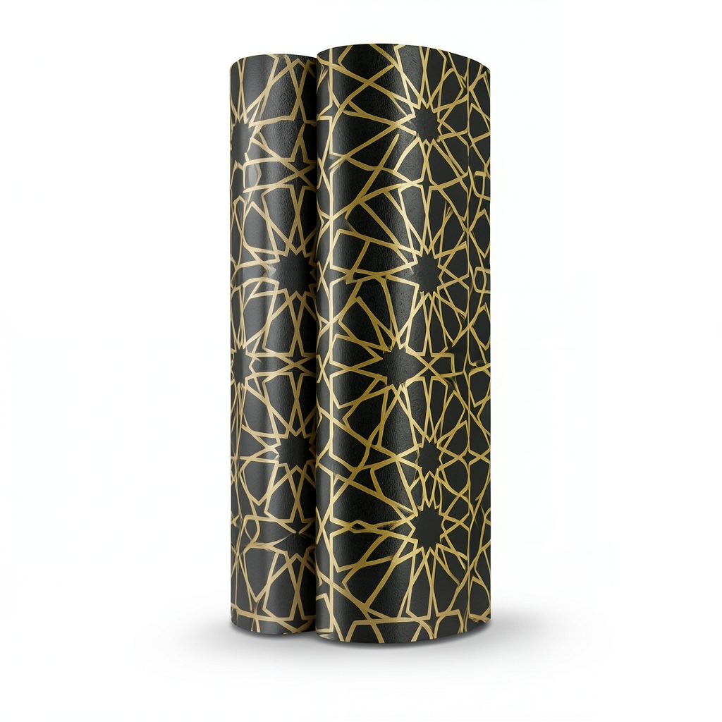 Patterned Wallpaper 15.6m×100cm Black with Gold Color