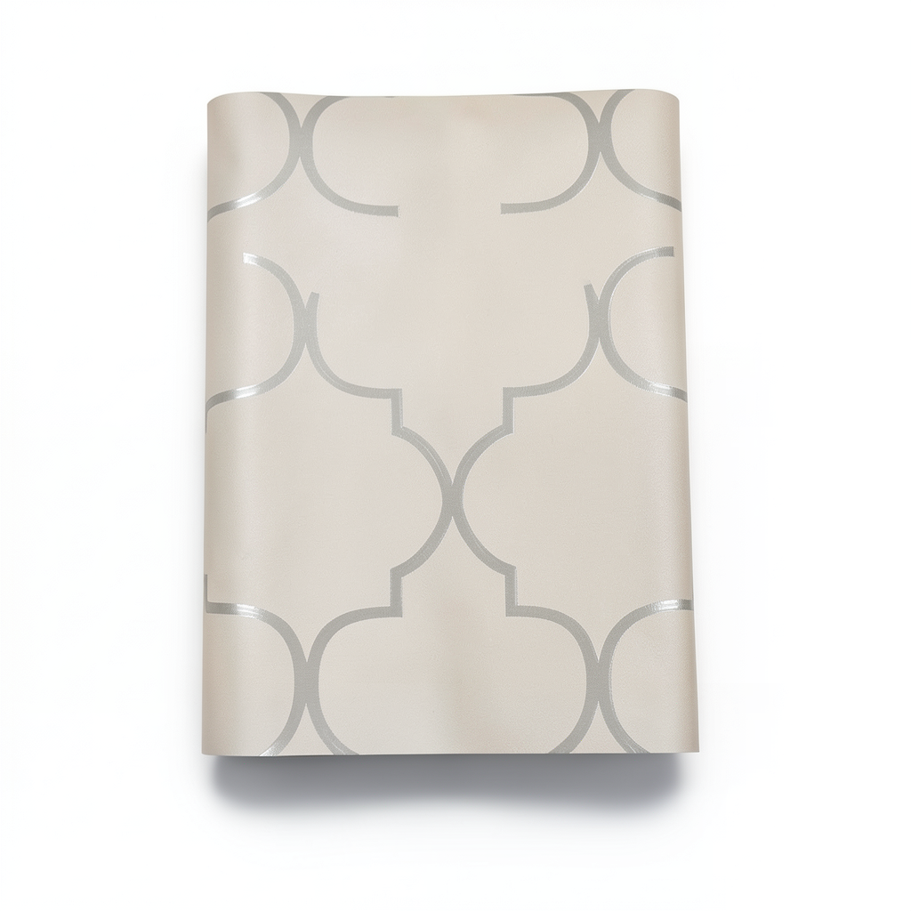 Vinyl Wallpaper Patterned Design 15.6m×106cm Light Brown Silver