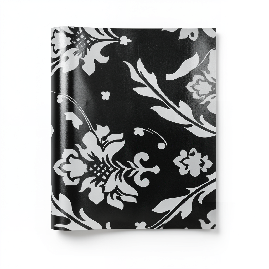 Vinyl Wallpaper Patterned Design 10 m x 53 cm Black with White