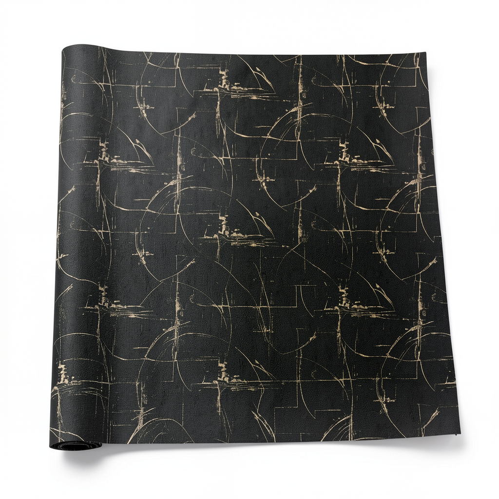 Patterned Wallpaper 15.6m×100cm Black with Beige Patterns
