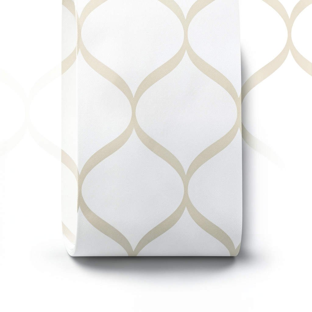 Vinyl Wallpaper Patterned Design 15.6 m x 100 cm White with Beige