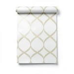 Vinyl Wallpaper Patterned Design 15.6 m x 100 cm White with Beige