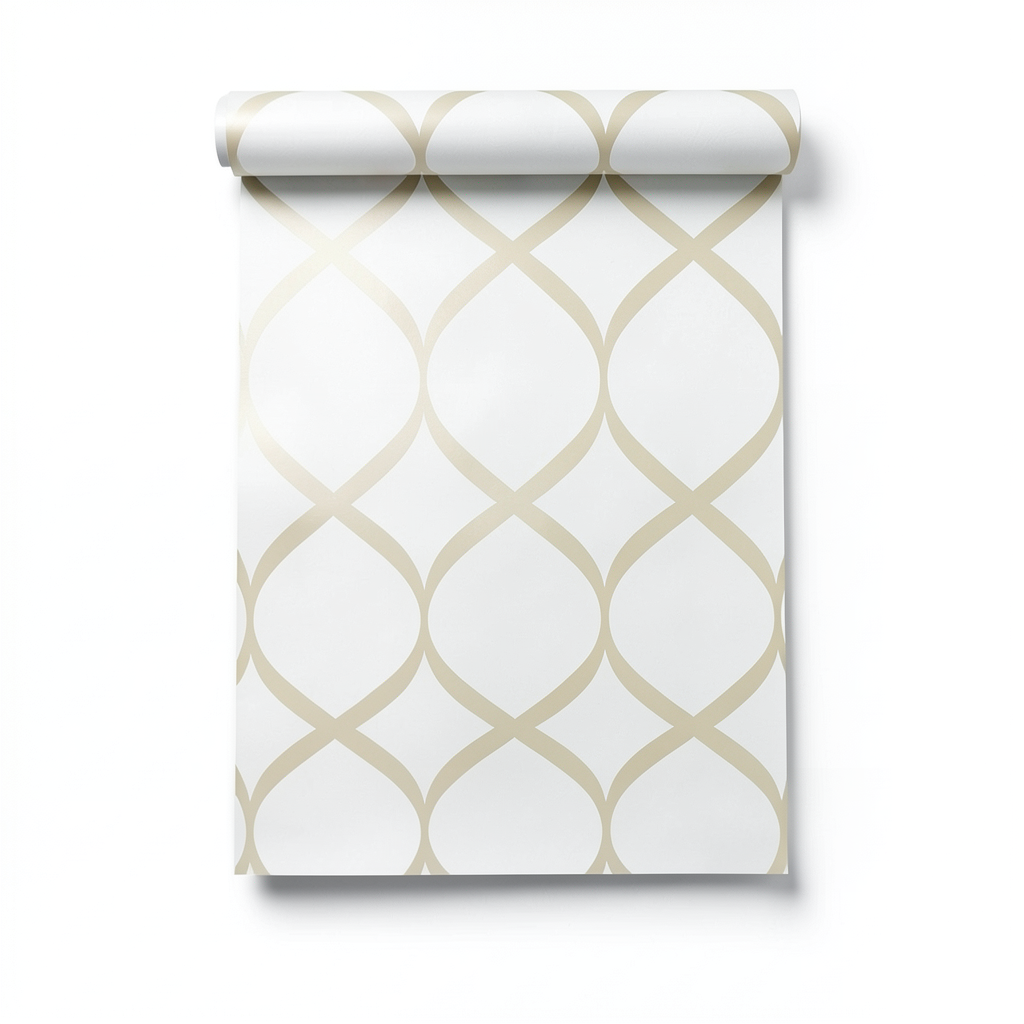 Vinyl Wallpaper Patterned Design 15.6 m x 100 cm White with Beige