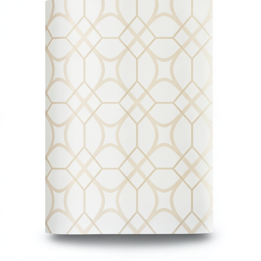 Vinyl Wallpaper Patterned Design 15.6m × 100 cm Beige with White