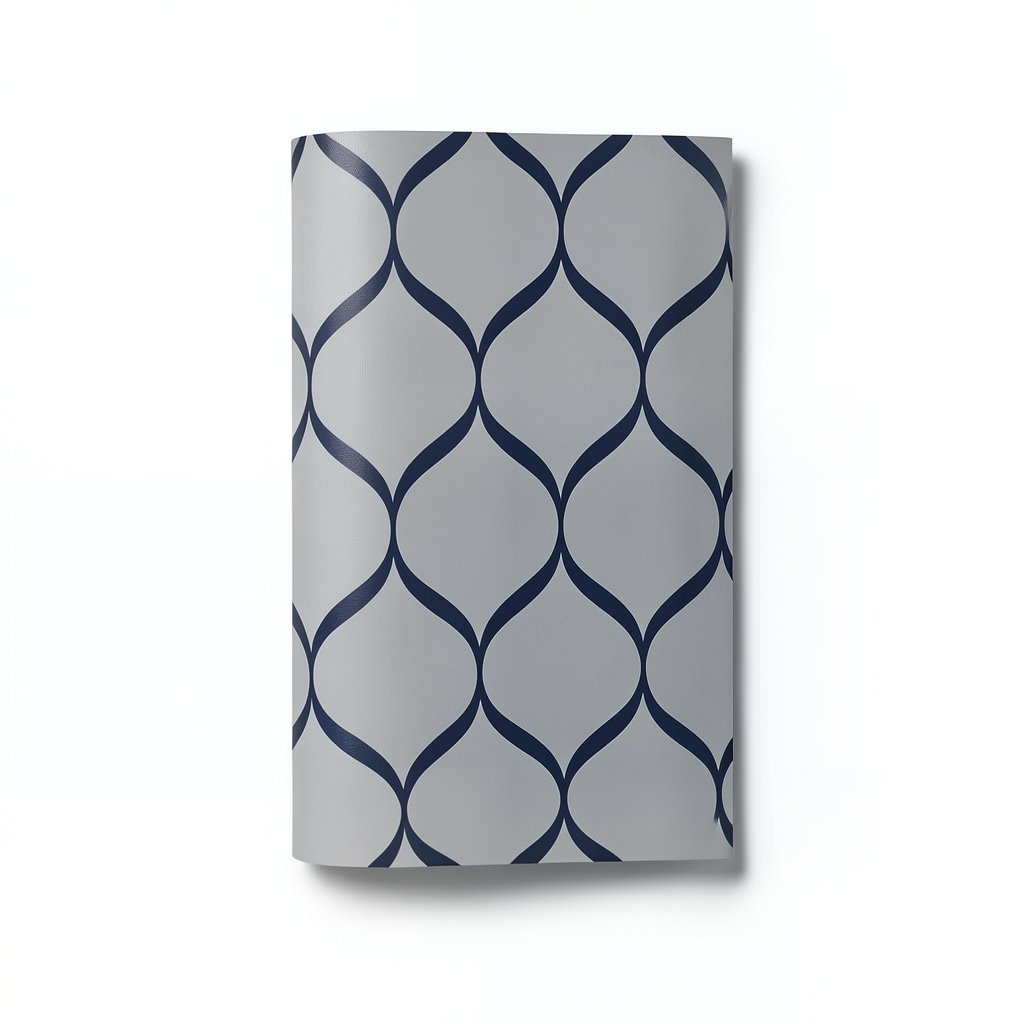 Vinyl Wallpaper Patterned Design 15.6m × 100 cm Gray Navy Blue