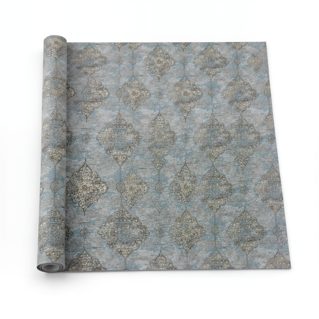 Vinyl Wallpaper Patterned Design 15.6 m x 100 cm Gray with Brown and Blue Patterns