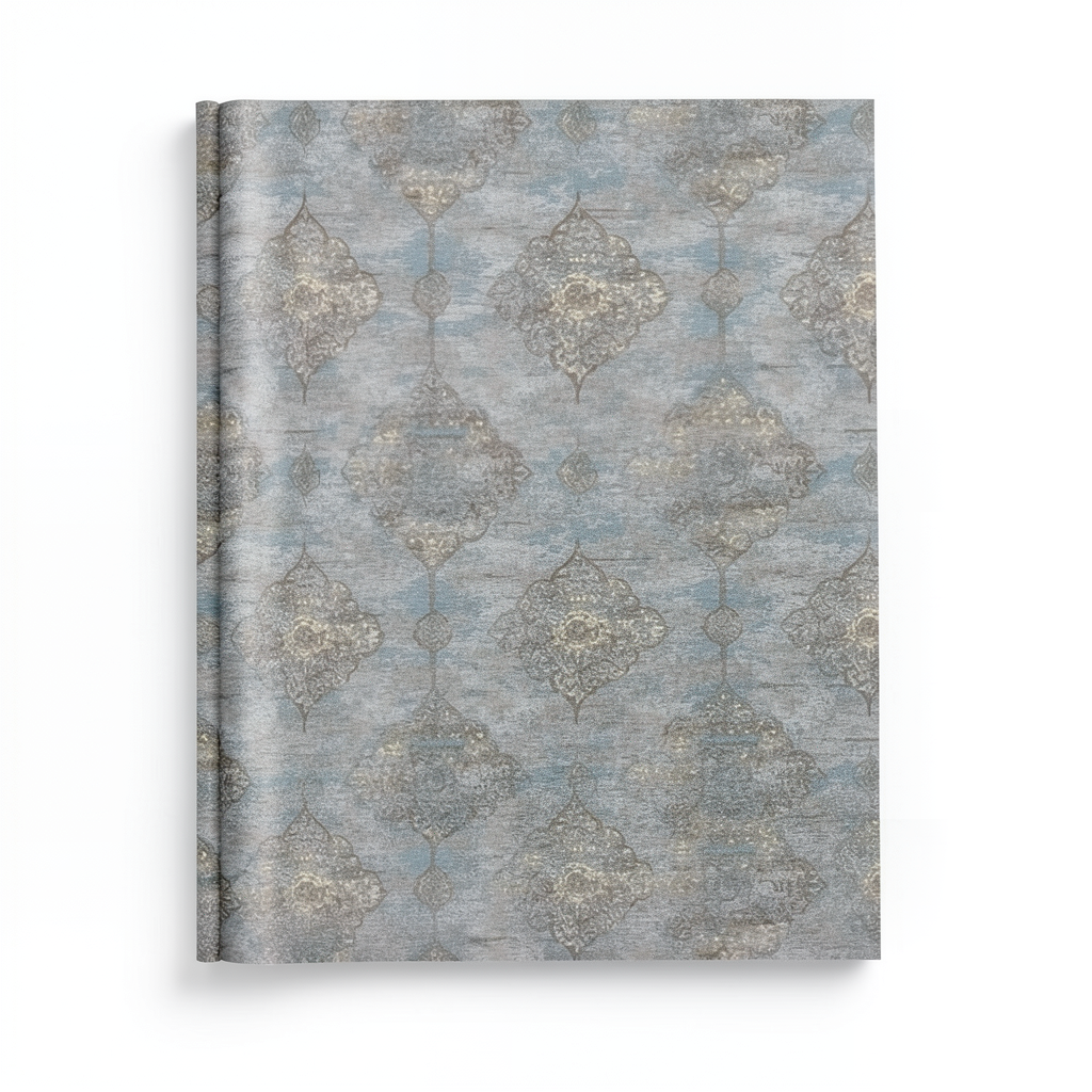 Vinyl Wallpaper Patterned Design 15.6 m x 100 cm Gray with Brown and Blue Patterns