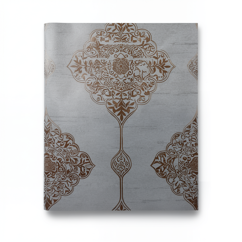 Vinyl Wallpaper Patterned Design 15.6m × 100 cm Gray with Brown Patterns