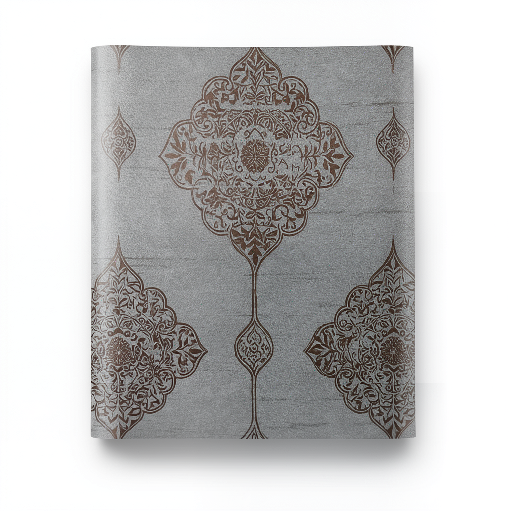 Vinyl Wallpaper Patterned Design 15.6m × 100 cm Gray with Brown Patterns