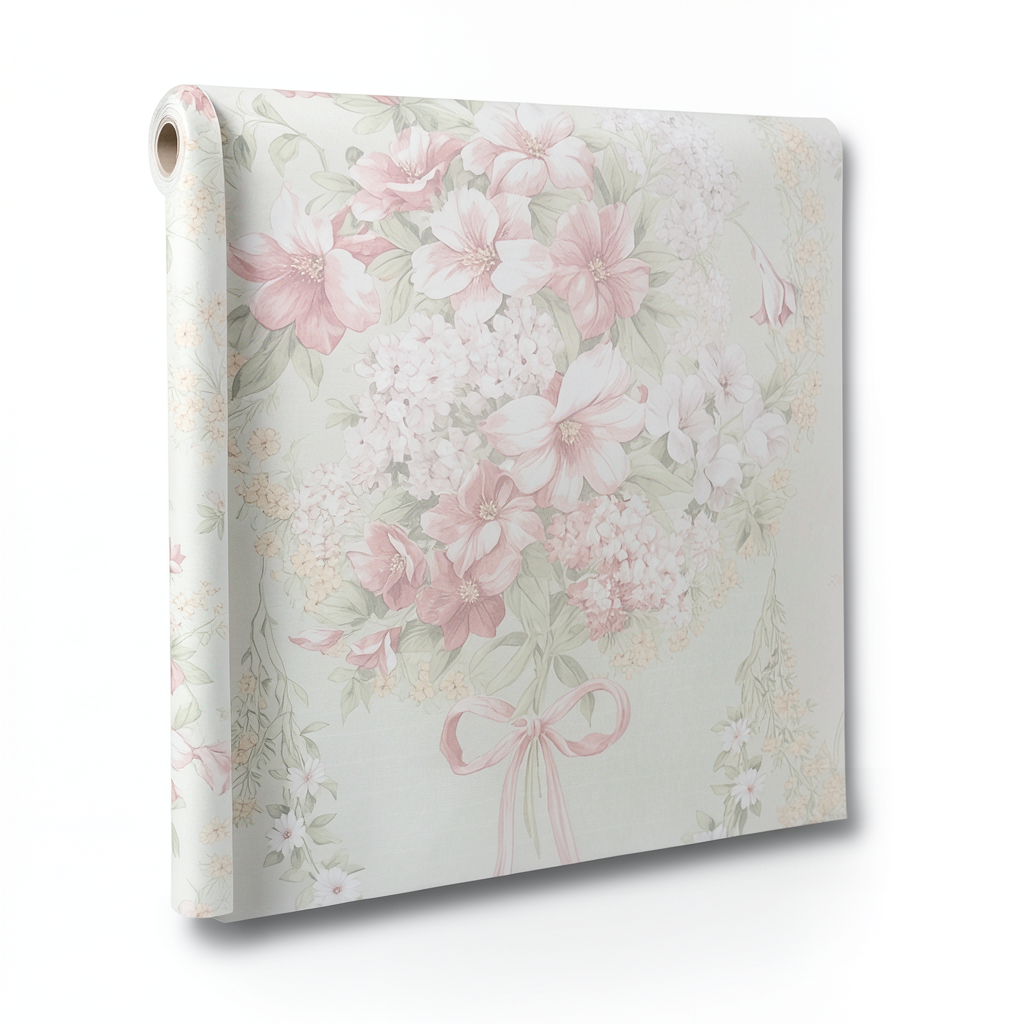 Floral Wallpaper Vinyl Wrap 15.6m x 106cm Pink White Beige