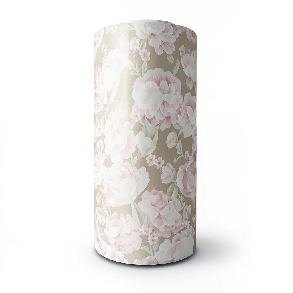 Floral Wallpaper Vinyl Wrap 15.6m x 106cm Beige with White and Pink