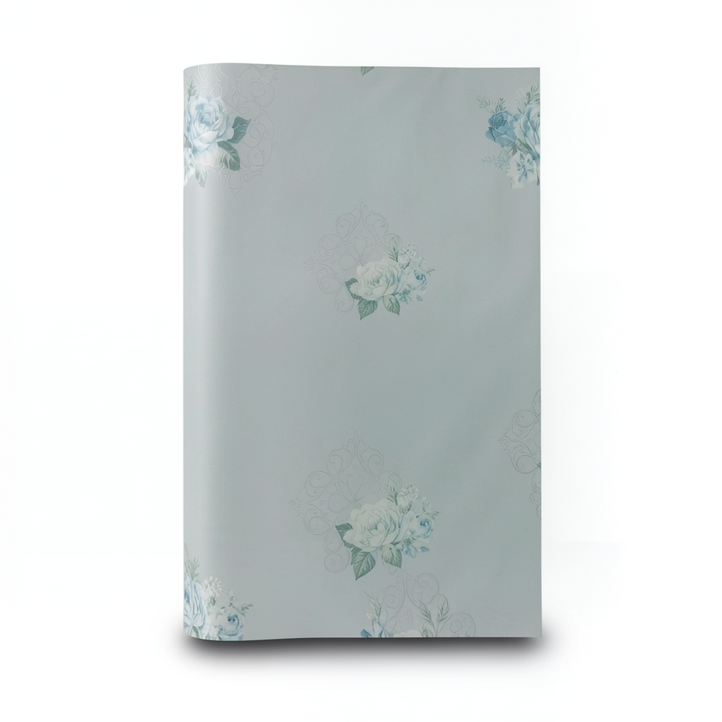 Floral Wallpaper Vinyl Wrap 15.6m x 106cm Gray with Green and Blue