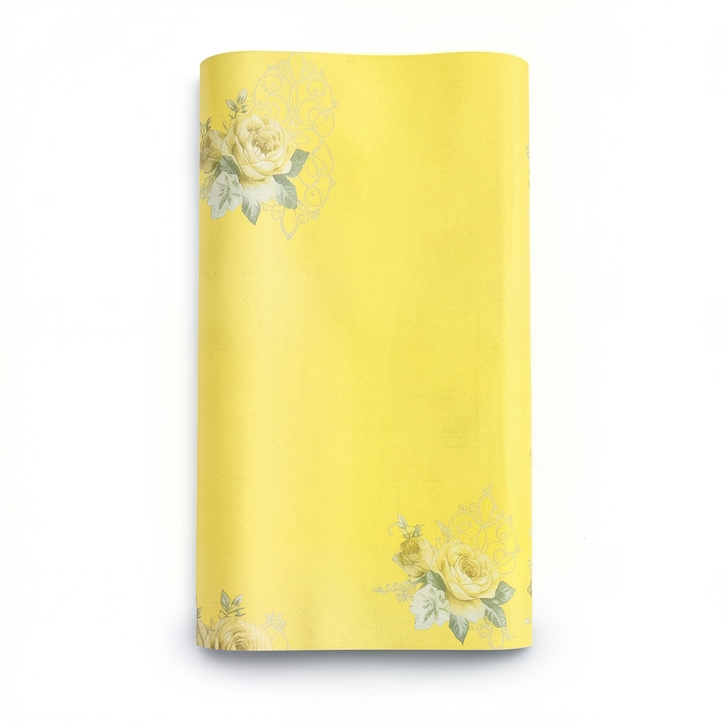 Floral Wallpaper Vinyl Wrap 15.6m x 106cm Yellow with Green and Grey