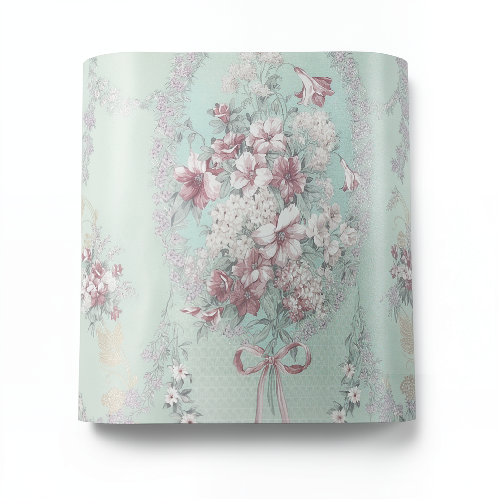 Floral Wallpaper Vinyl Wrap 15.6m x 106cm Light Green Red Grey