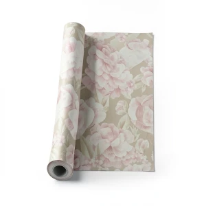 Floral Wallpaper Vinyl Wrap 15.6m x 106cm Beige with White and Pink