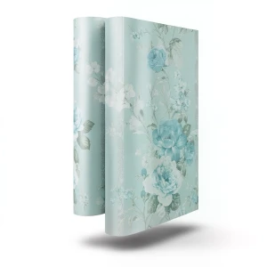 Floral Wallpaper Vinyl Wrap 15.6m x 106cm Cyan Green Grey