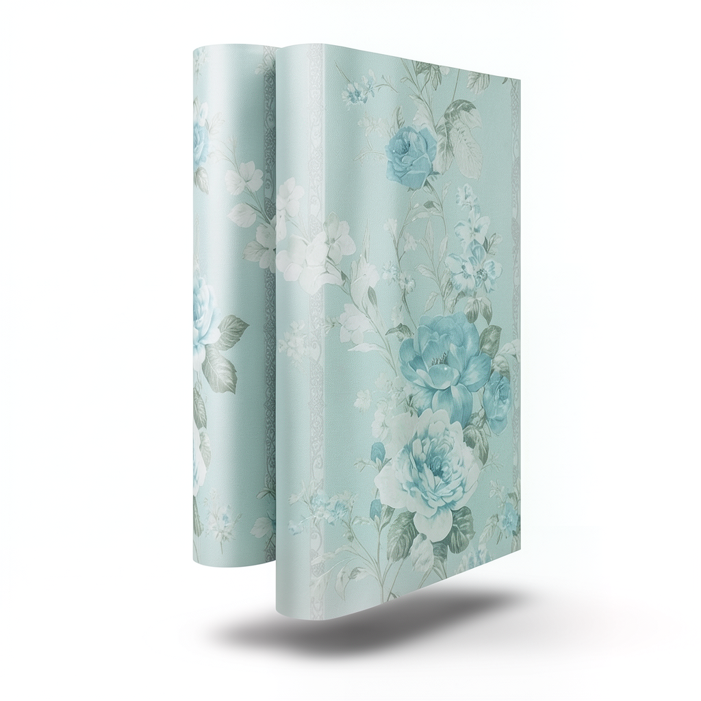 Floral Wallpaper Vinyl Wrap 15.6m x 106cm Cyan Green Grey