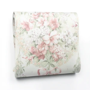 Floral Wallpaper Vinyl Wrap 15.6m x 106cm Pink White Beige