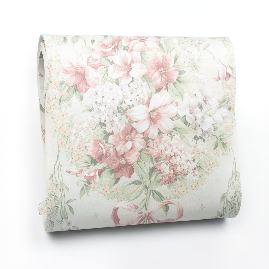 Floral Wallpaper Vinyl Wrap 15.6m x 106cm Pink White Beige