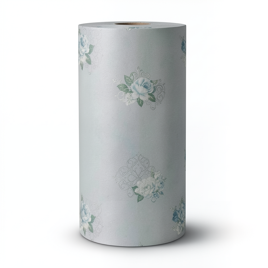Floral Wallpaper Vinyl Wrap 15.6m x 106cm Gray with Green and Blue