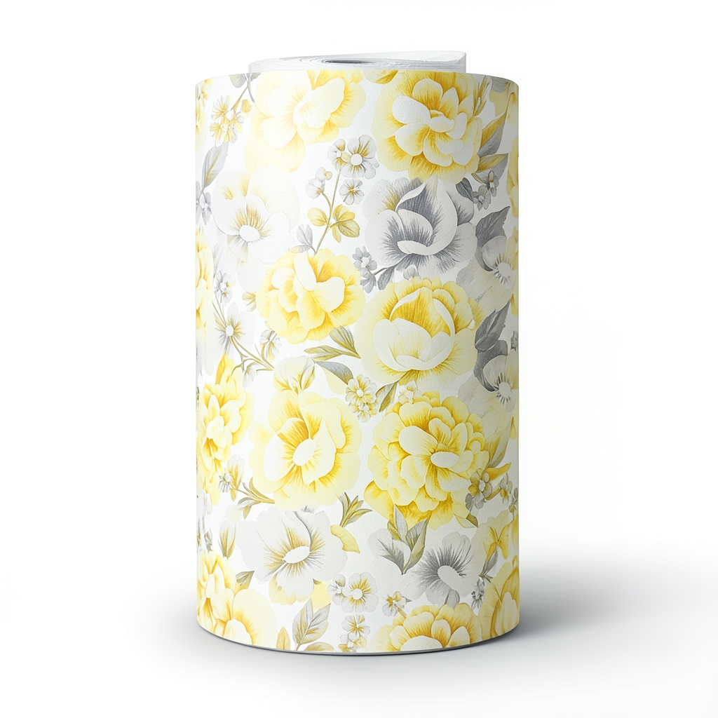 Floral Wallpaper Vinyl Wrap 15.6m x 106cm Yellow White Grey