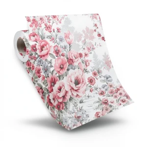 Floral Wallpaper Vinyl Wrap 15.6m x 106cm White with Red and Grey