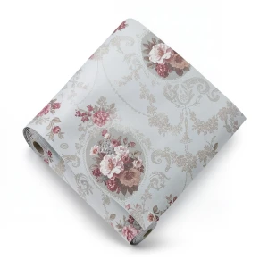 Floral Wallpaper Vinyl Wrap 15.6m x 106cm Gray White Red