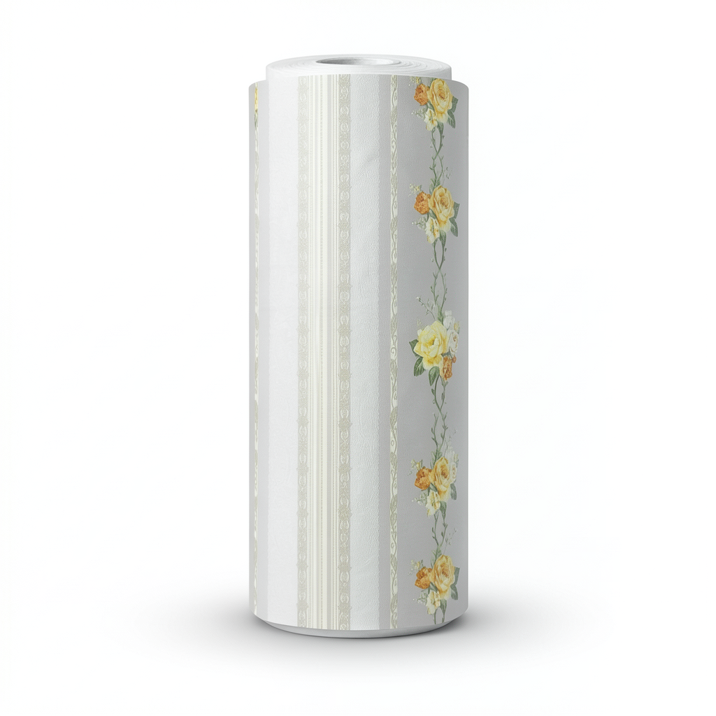 Floral Wallpaper Vinyl Wrap 15.6m x 106cm Gray with Yellow on Green