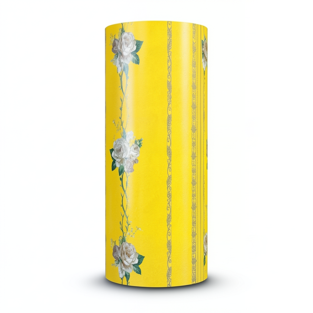 Floral Wallpaper Vinyl Wrap 15.6m x 106cm Yellow with Green and Grey