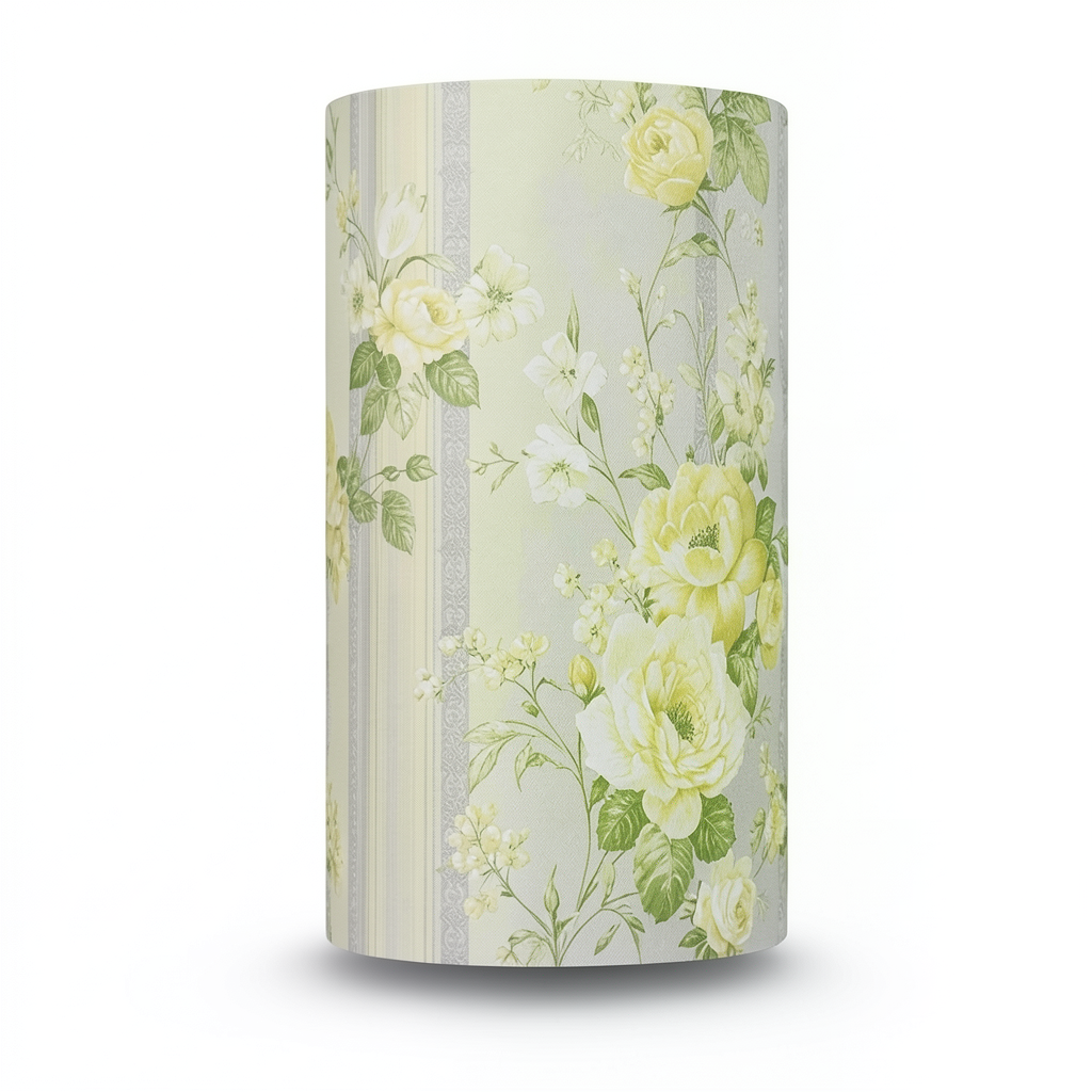 Floral Wallpaper 15.6m Length 106cm Width Green on Yellow and Grey