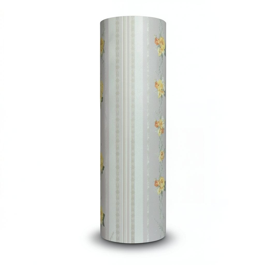 Floral Wallpaper Vinyl Wrap 15.6m x 106cm Gray with Yellow on Green