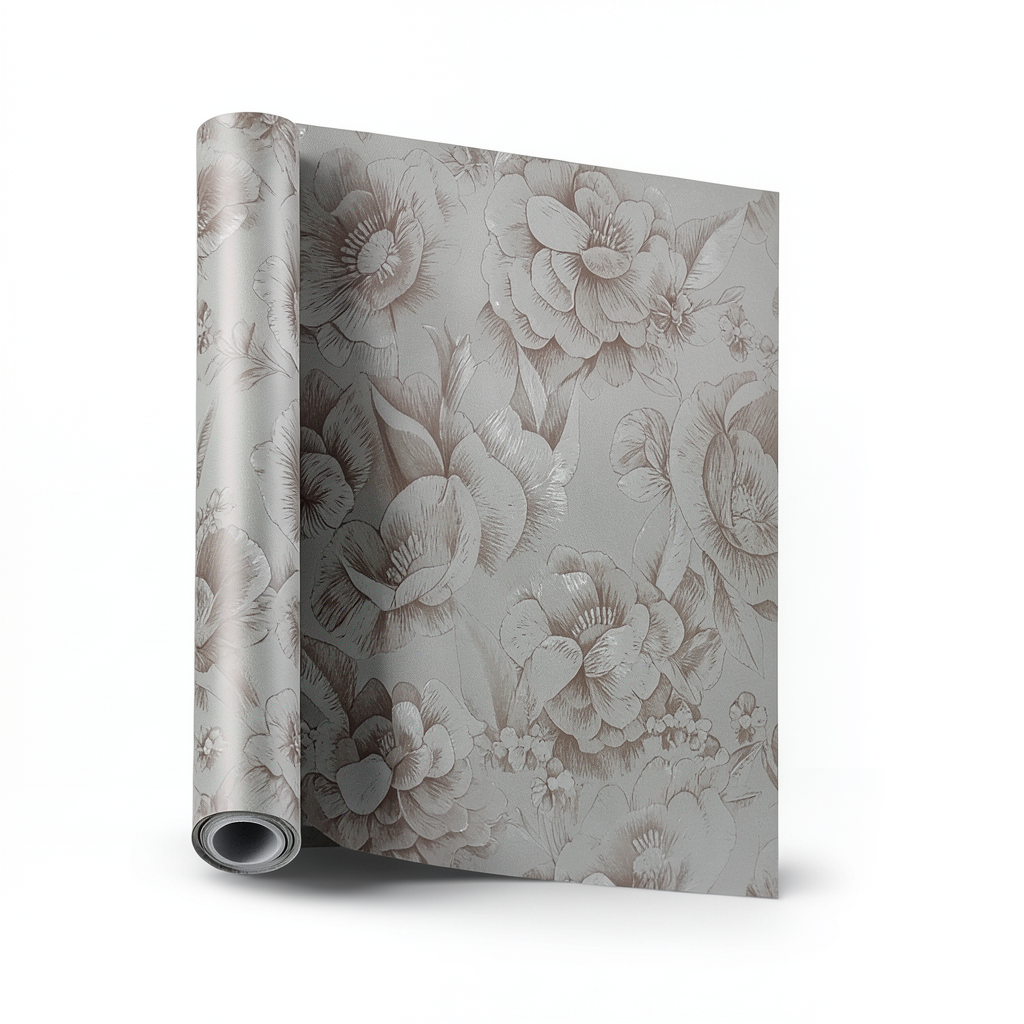 Floral Wallpaper 15.6m×106cm Brown on Grey, Roll