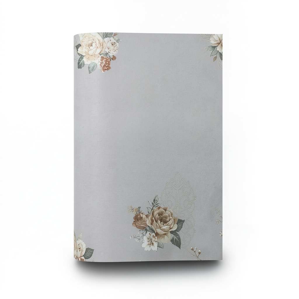 Floral Wallpaper 15.6m×106cm Gray with Light and Dark Brown