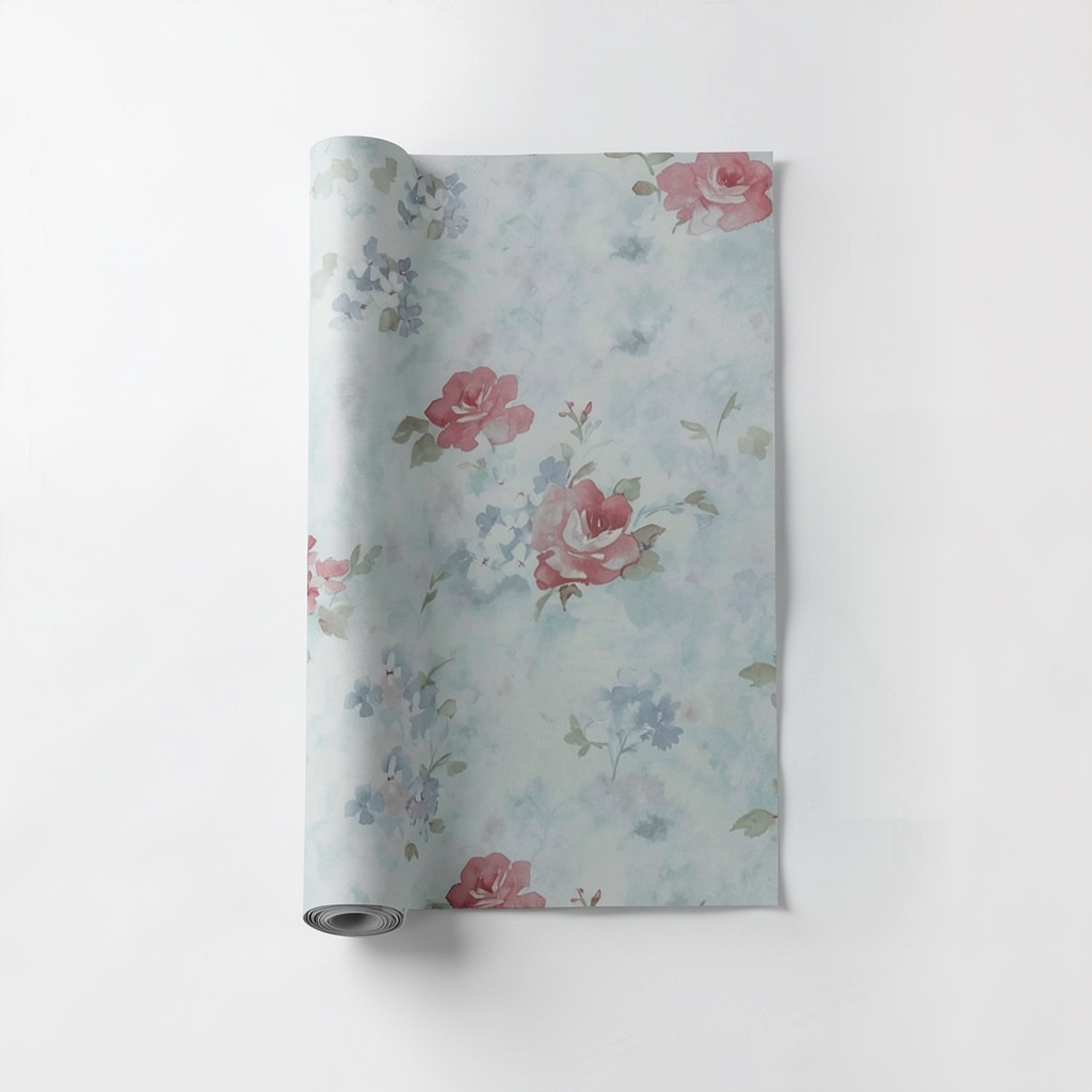 Floral Wallpaper 15.6m×106cm Gray with Red and Cyan