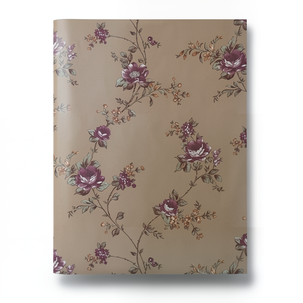 Floral Wallpaper 15.6m×106cm Brown with Purple