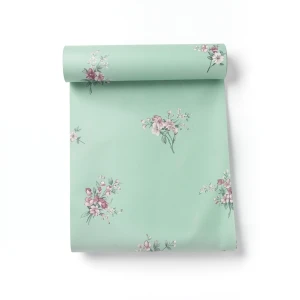 Floral Wallpaper 15.6m×106cm Green with Pink