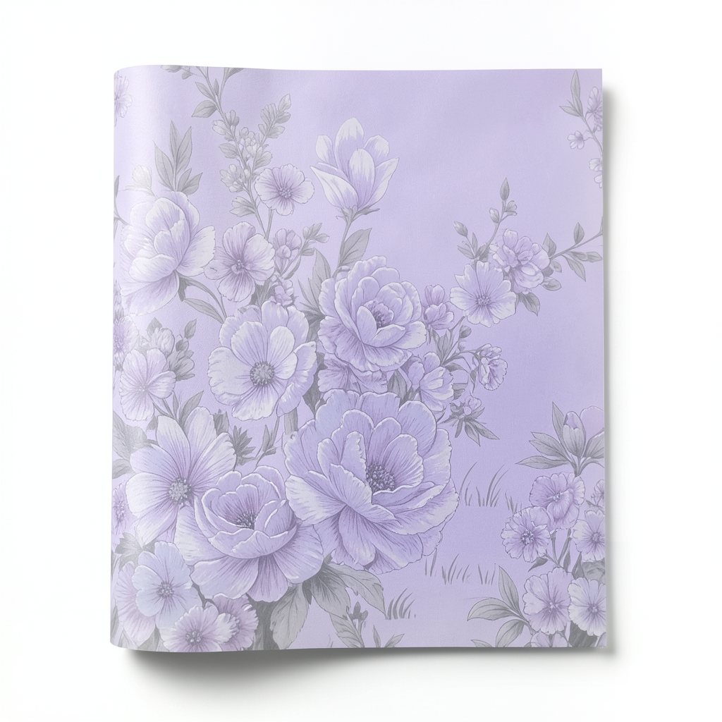 Floral Wallpaper 15.6m x 106cm Light Purple with Gray