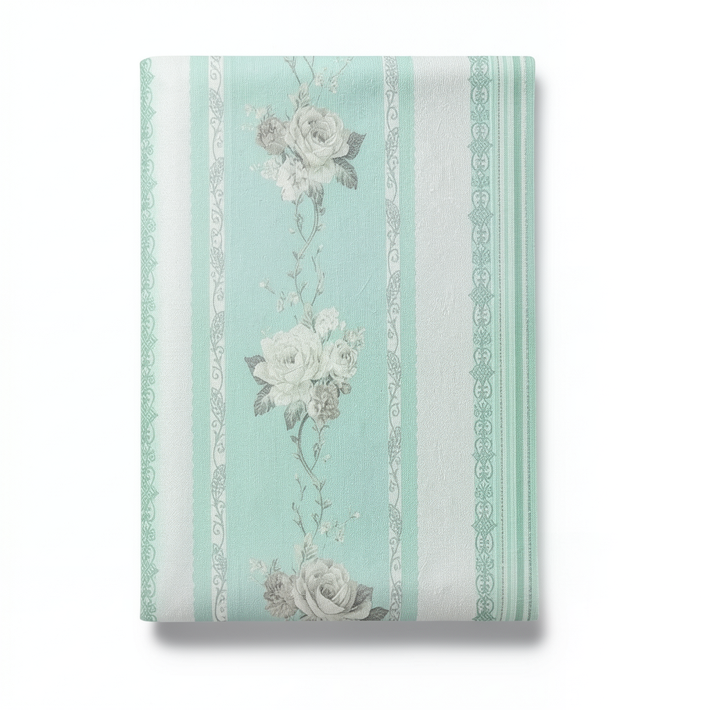 Floral Wallpaper 15.6m×106cm Green, Cyan and Grey