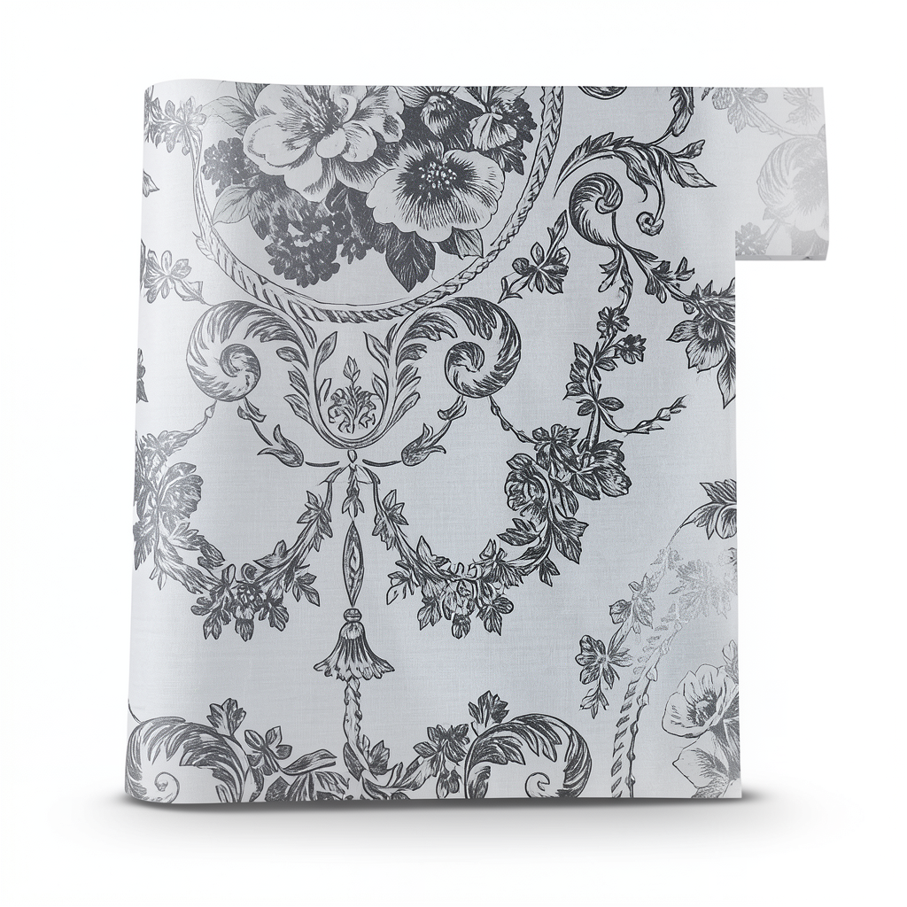 Floral Wallpaper 15.6m x 106cm Light Gray/Dark Gray