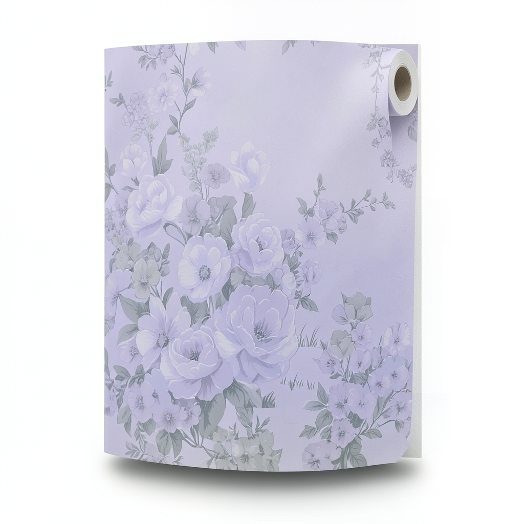 Floral Wallpaper 15.6m x 106cm Light Purple with Gray