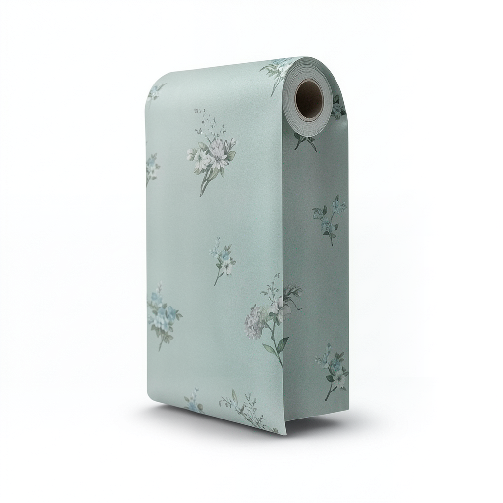 Floral Wallpaper 15.6m Length, 106cm Width, Green and Gray